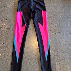 Goldsheep leggings, XS.  Black with retro pink and blue lightning bolts.